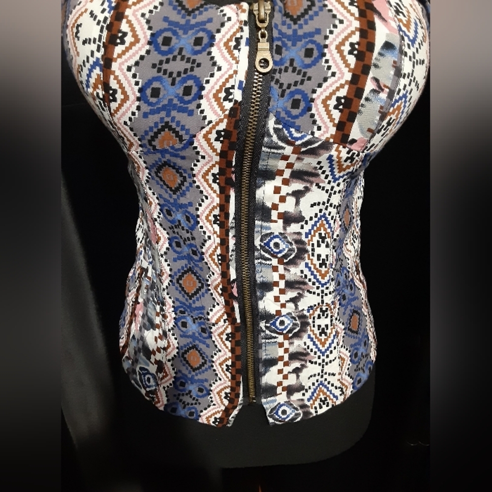Say What Cropped Corset Top Front Zip Multicolor Pattern Women's M Sexy Intimate - Picture 3 of 7